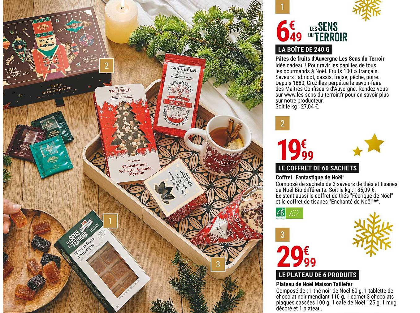 pâtes de fruits d'auvergne les sens du terroir, coffret "fantastique de noël", plateau de noël maison taillefer