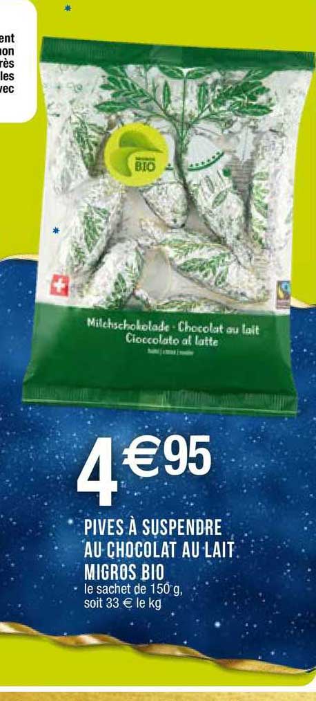 pives à suspendre au chocolat au lait migros bio