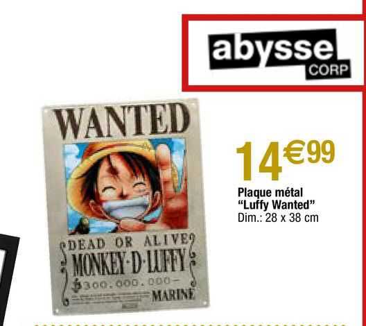 plaque métal "luffy wanted"