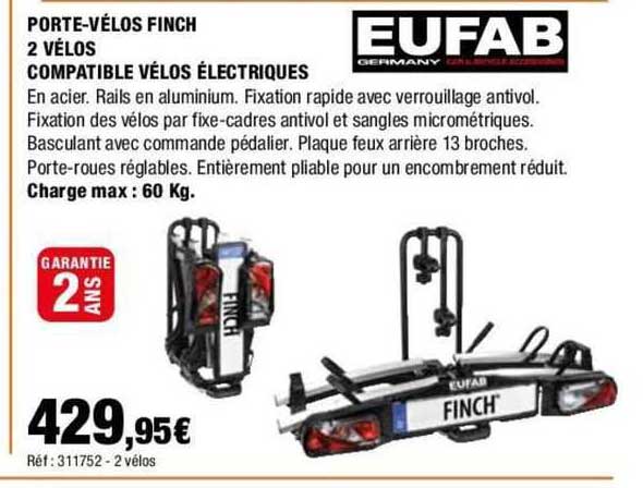 porte-vélos finch 2 vélos compatible vélos électriques eufab