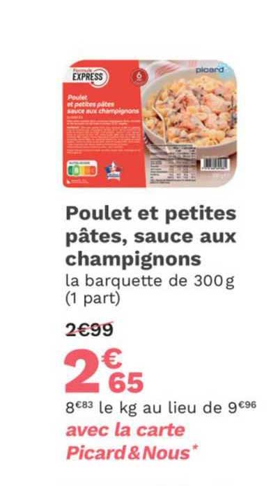 poulet et petites pâtes, sauce aux champignons