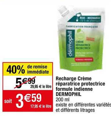 recharge crème réparatrice protectrice formule indienne dermophil