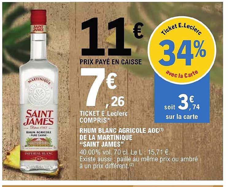 Rhum Blanc Agricole Aoc De La Martinique "saint James"