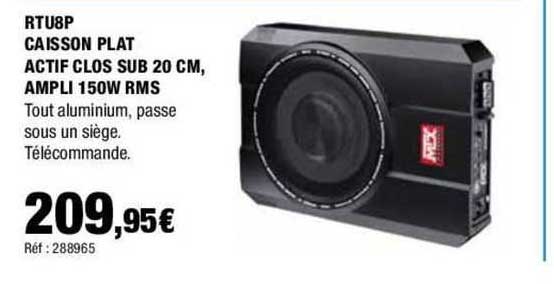rtu8p caisson plat actif clos sub 20 cm, ampli 1500w rms
