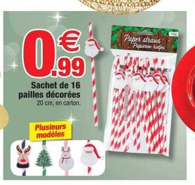 sachet de 16 pailles décorées