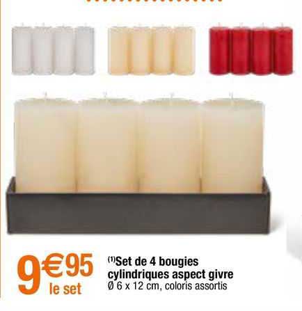 set de 4 bougies cylindriques aspect givre