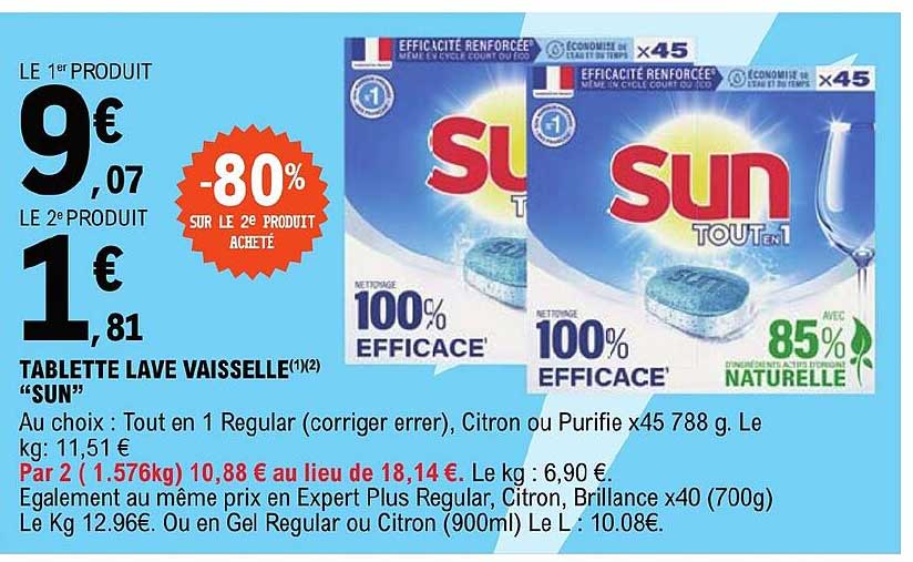 tablette lave vaisselle sun