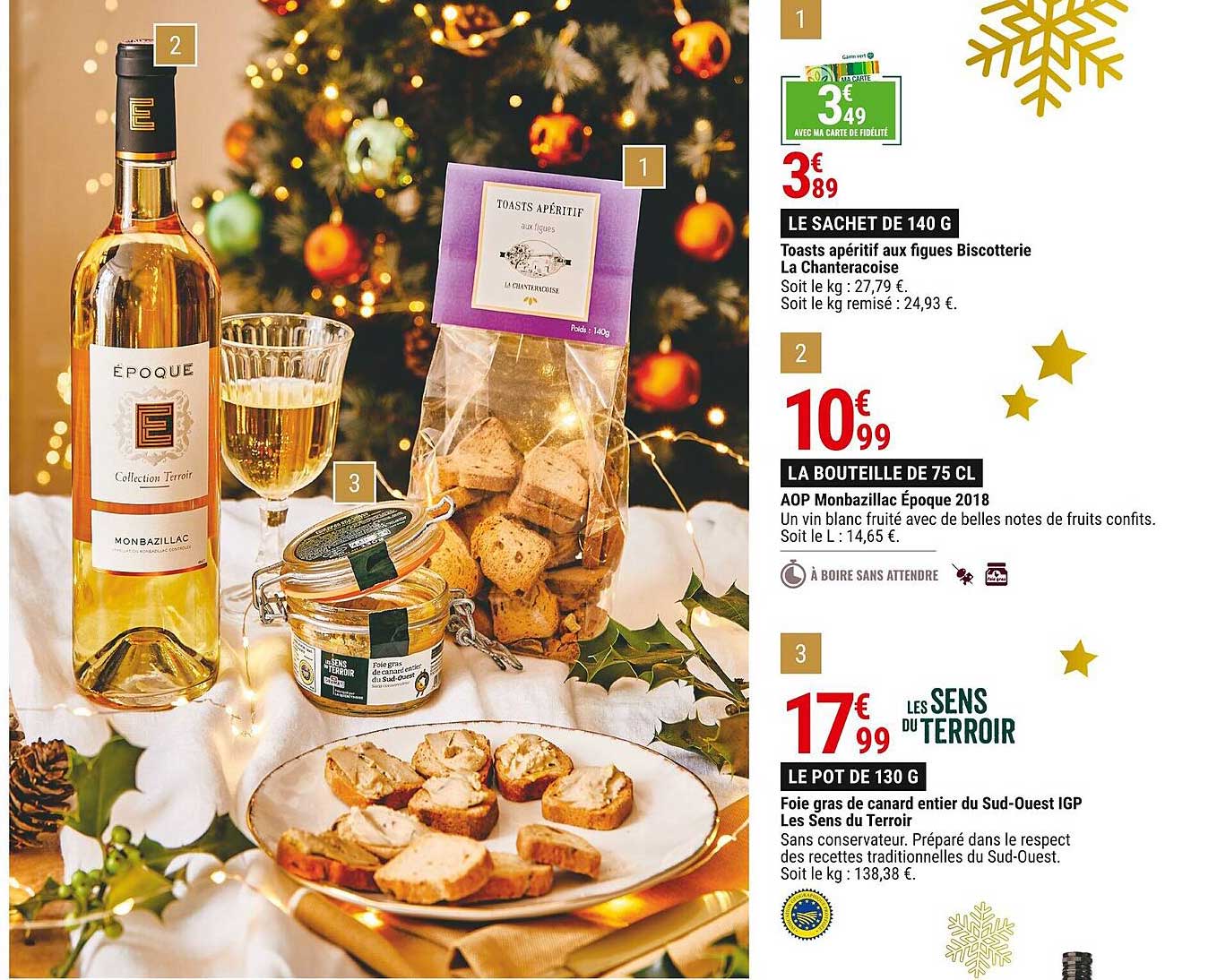 toasts apéritif aux figues biscotterie le chanteracoise, aop monbazillac époque 2018, foie gras de canard entier du sud-ouest igp les sons du terroir