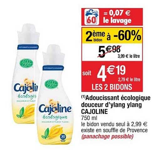 adoucissant écologique douceur d'ylang ylang cajoline 2ème à -60%