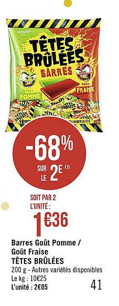 barres goût pomme - goût fraise tête brûlées
