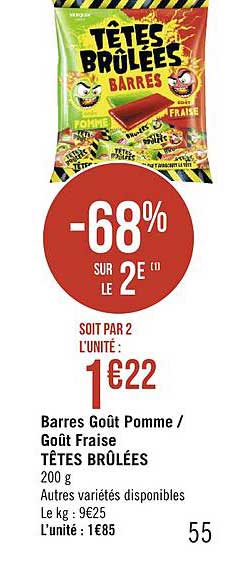 barres goût pomme - goût fraise têtes brûlées