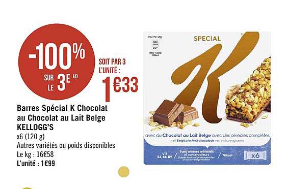 Barres Spécial K Chocolat Au Chocolat Au Lait Belge Kellogg's