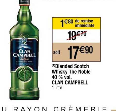 blended scotch whisky the noble 40% vol. clan campbell