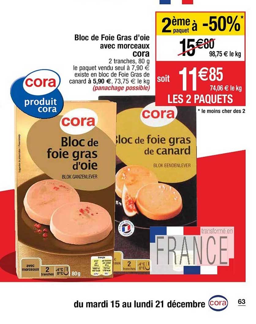 bloc de foie gras d'oie avec morceaux cora 2ème à -50%