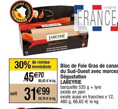 bloc de foie gras de canard du sud-ouest avec morceaux dégustation labeyrie