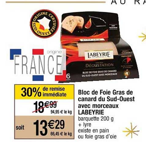 bloc de foie gras de canard du sud-ouest avec morceaux labeyrie