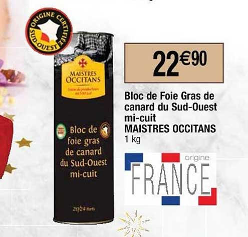 bloc de foie gras de canard du sud-ouest mi-cuit maistres occitans