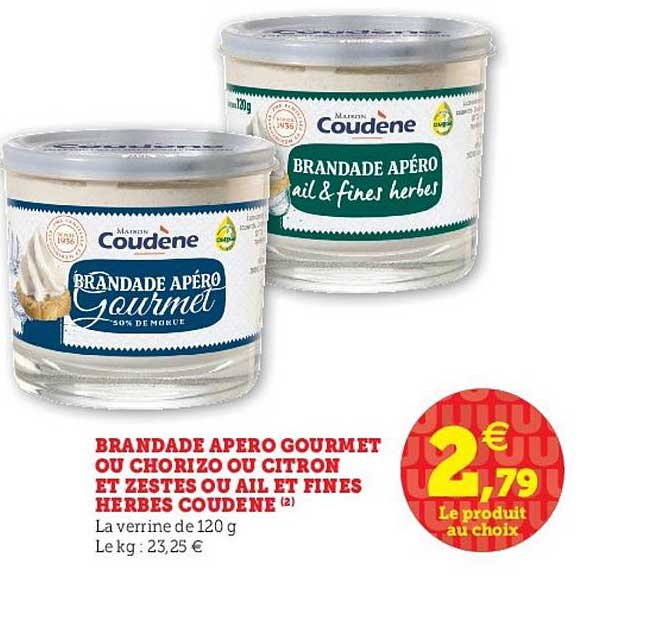 brandade apero gourmet ou chorizo ou citron et zestes ou ail et fines herbes coudène