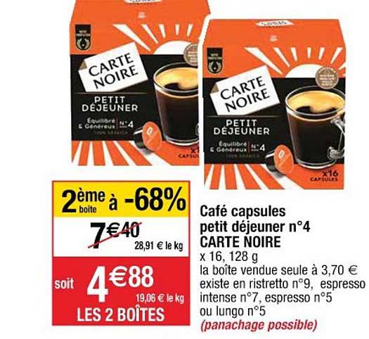 café capsules petit déjeuner n°4 carte noire 2ème à -68%