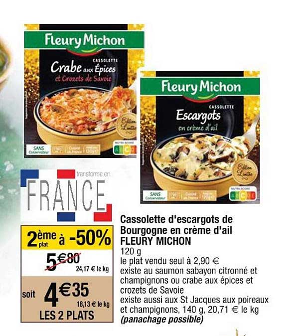 cassolette d'escargots de bourgogne en crème d'ail fleury michon