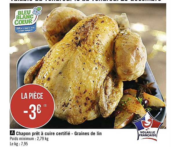 chapon prêt à cuire certifié graines de lin