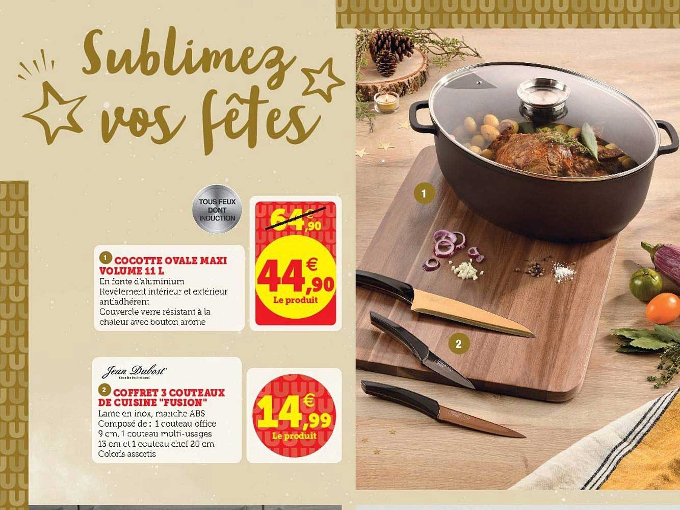 Cocotte Ovale Maxi Volume 11 L, Coffret 3 Couteaux De Cuisine "fusion"
