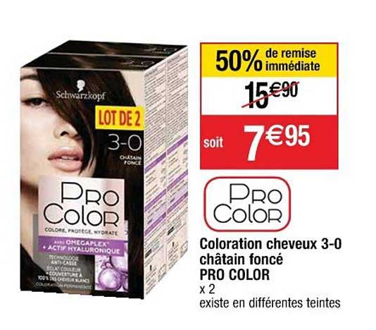 coloration cheveux 3 0 châtain foncé pro color 50% de remise immédiate