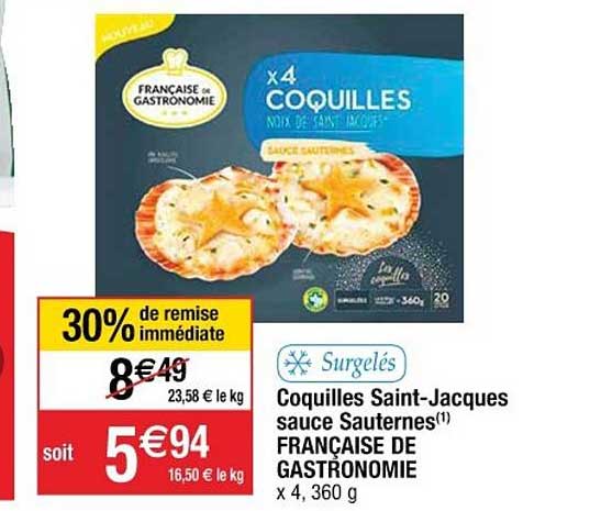 coquilles saint jacques sauce sauternes française de gastronomie 30% de remise immédiate