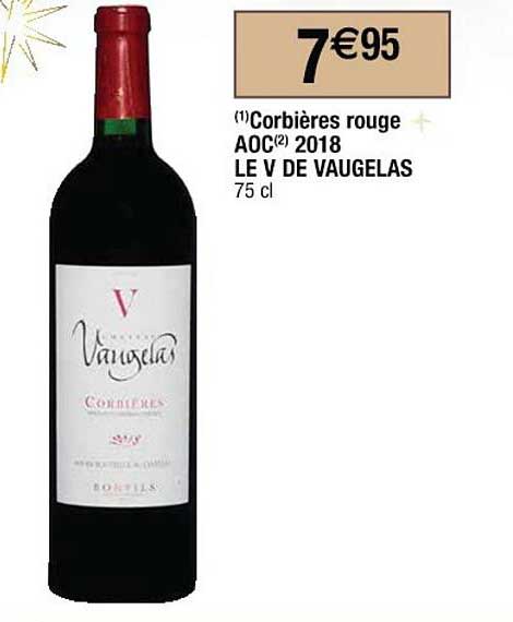 corbières rouge aoc 2018 le v de vaugelas