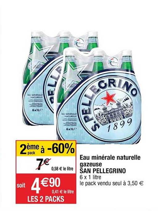 eau minérale naturelle gazeuse san pellegrino 2ème à -60%