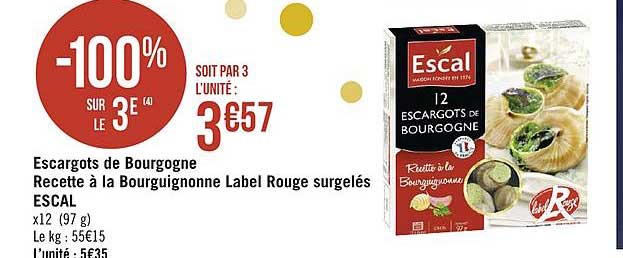 escargots de bourgogne recette à la bourguignonne label rouge surgelés escal