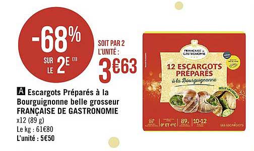 escargots préparés à la bourguignonne belle grosseur française de gastronomie