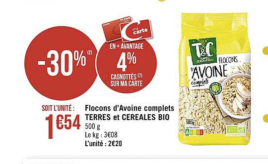 flocons d'avoine complets terre et céréales bio