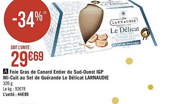 foie gras de canard entier du sud-ouest igp mi-cuit au sel de guérande le délicat larnaudie