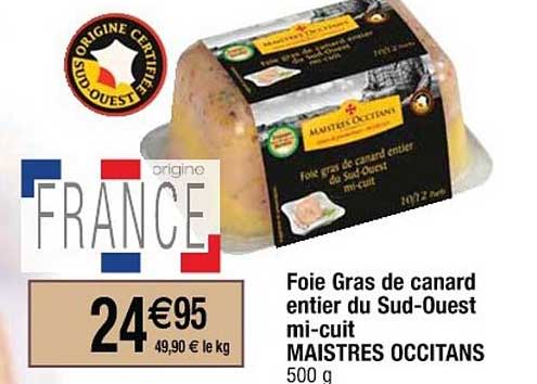 foie gras de canard entier du sud-ouest mi-cuit maistres occitans