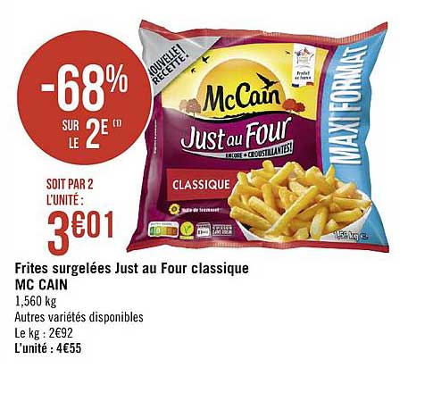 frites surgelées just au four classique mc cain