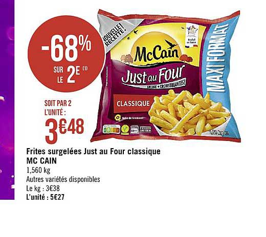 frites surgelées just au four classique mc cain