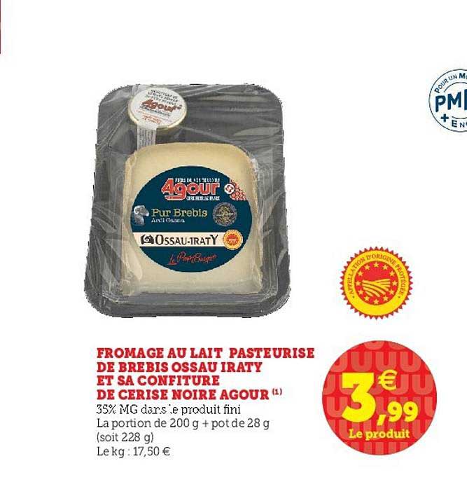 fromage au lait pasteurisé de brebis ossau iraty et sa confiture de cerise noire agour
