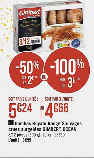 gambas royale rouge sauvages crues surgelées gimbert ocean