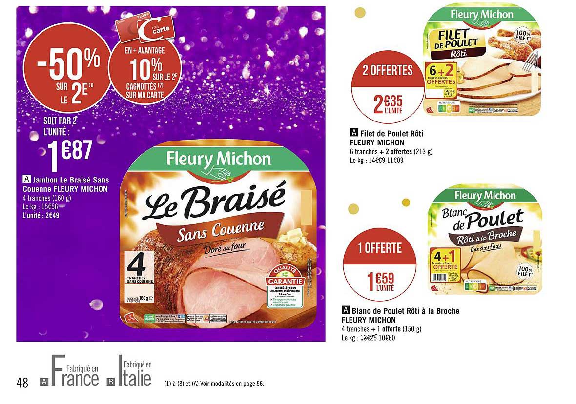 jambon le braisé sans couenne fleury michon, filet de poulet rôti fleury michon, blanc de poulet rôti à la broch fleury michon