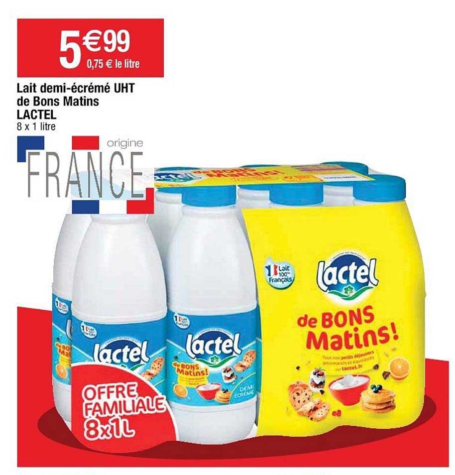 lait demi écrémé uht de bons matins lactel