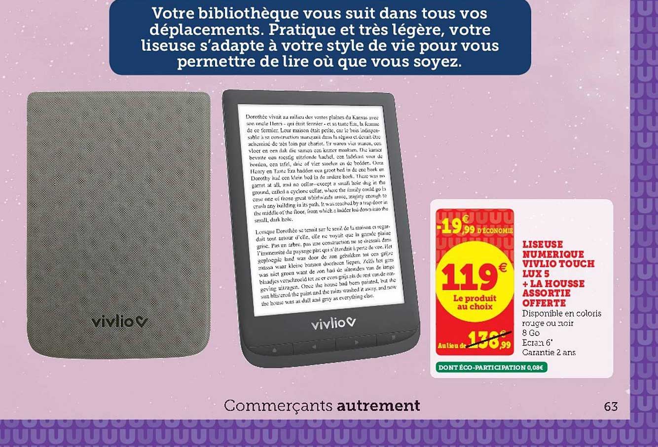 liseuse numérique vivlio touch lux 5 + la housse assortie offerte