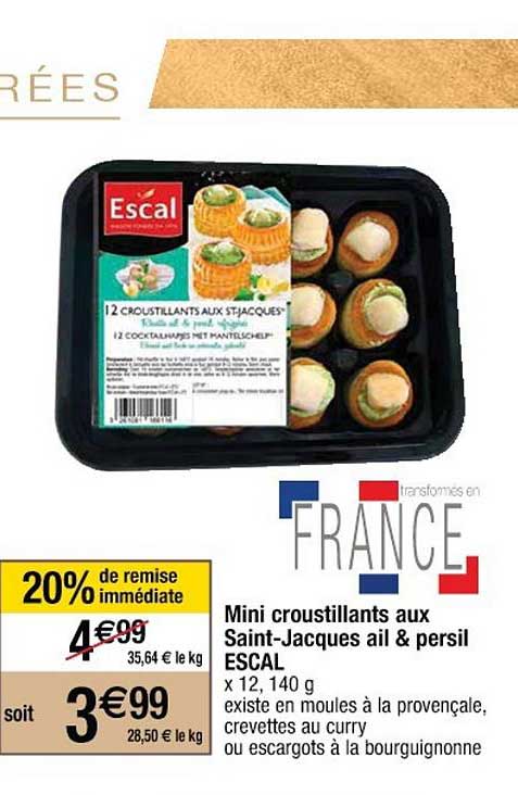 mini croustillants aux saint-jacques ail & persil escal