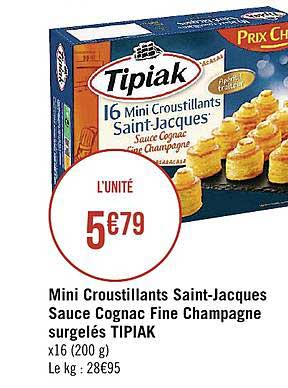 mini croustillants saint-jacques sauce cognac fines champagne surgelés tipiak