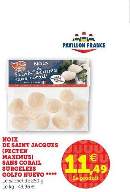 noix de saint jacques (pecten maximus) sans corail surgelées golfo nuevo