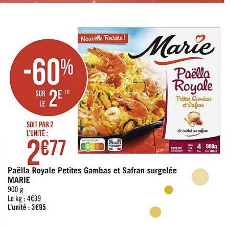paëlla royale petites gambas et safran surgelée marie