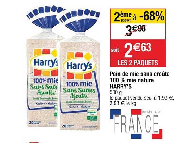 Pain De Mie Sans Croûte 100% Mie Nature Harry's 2ème à -68%