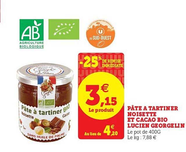 pâte à tartiner noisette et cacao bio lucien geogelin