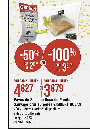 pavés de saumon rose du pacifique sauvage crus surgelés gimbert ocean