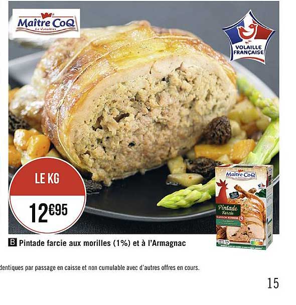 pintade farcie aux morilles (1%) et à l'armagnac